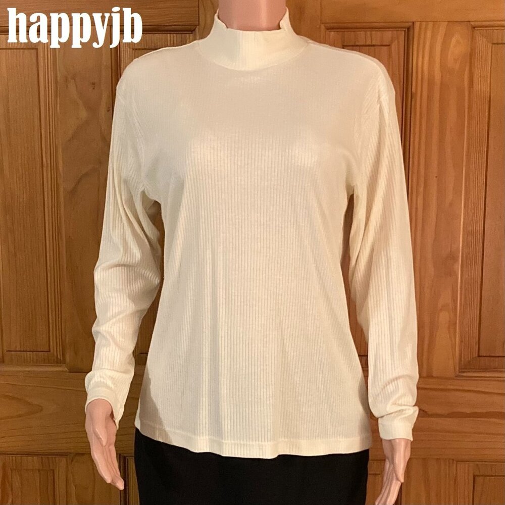 EUC Bobbie Brooks Vintage 90s Top Mock Neck Long Sleeve Knit Blouse Cream Size L